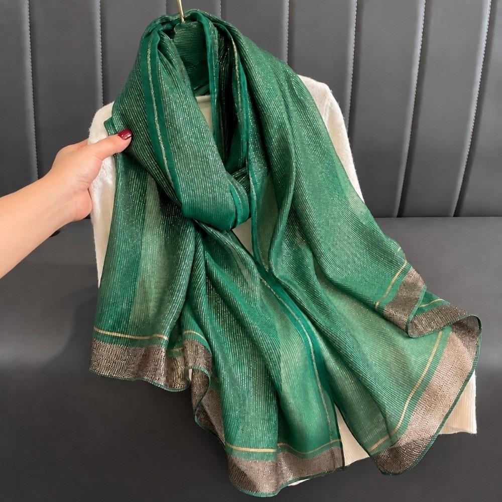 Elegant Imitation Silk Scarf Large Size Border Shawl Lightweight Soft Silky Scarf Autumn Winter