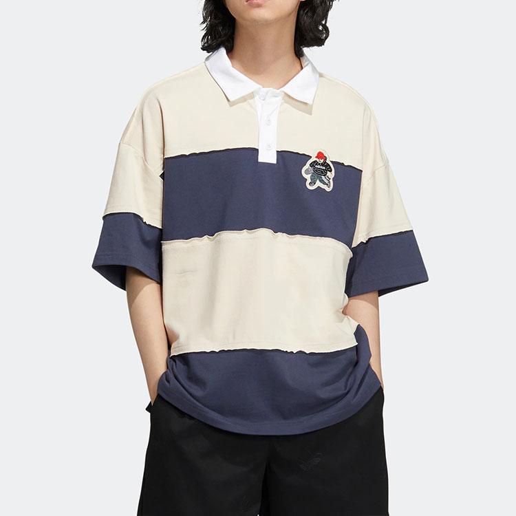 adidas originals CHARR Cartoon Striped Colorblock Polo Shirt Yellow HR3467