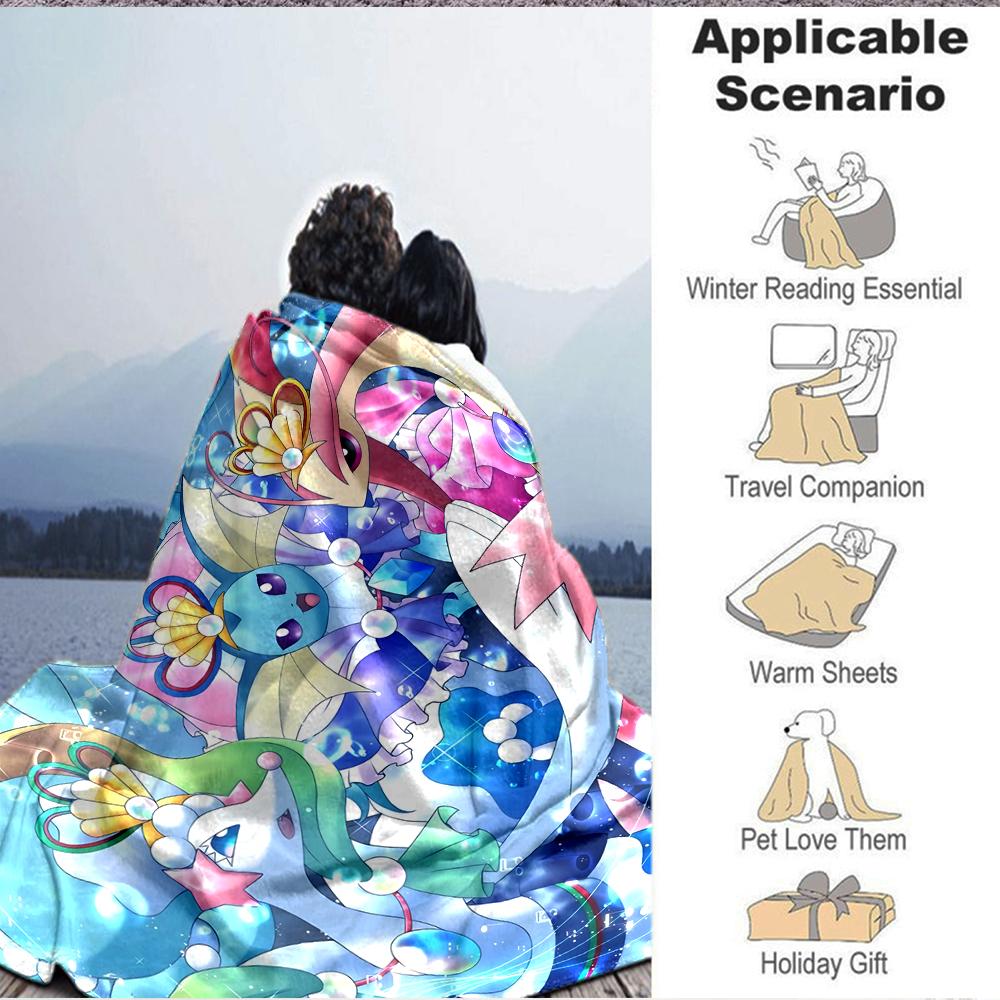 1Pc Fantasy Pokmon Artwork Flannel Blanket, Soft And Comfortable, Casual Warm, Camping Travel, Christmas, Halloween Xmas Gift Y1119