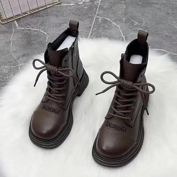 2024 Модные женские ботинки с круглым носком на платформе, нескользящие кожаные ботинки на шнуровке, повседневные ботинки для активного отдыха, Botas Mujer