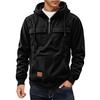 Men Hoodie Zipper Half Placket Hooded Drawstring Long Sleeve Sport Tops with Pockets Solid Color Multi-Pocket Design Warm Sweatshirt