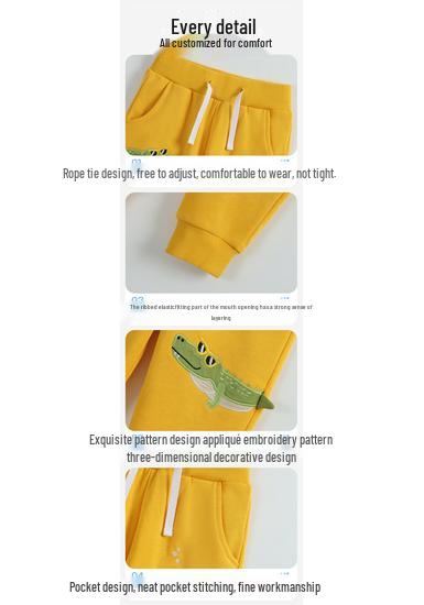 Детские повседневные брюки Осень/Зима 2026: Штаны для мальчиков с вышивкой в виде мультяшного крокодила