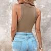 Women Ribbed Tank Top Knitted Camisole with Built-in Bra Casual Crew Neck Sleeveless Basic
