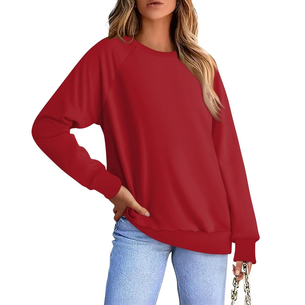 Женская повседневная модная однотонная блузка с длинным рукавом и круглым вырезом с рукавом реглан