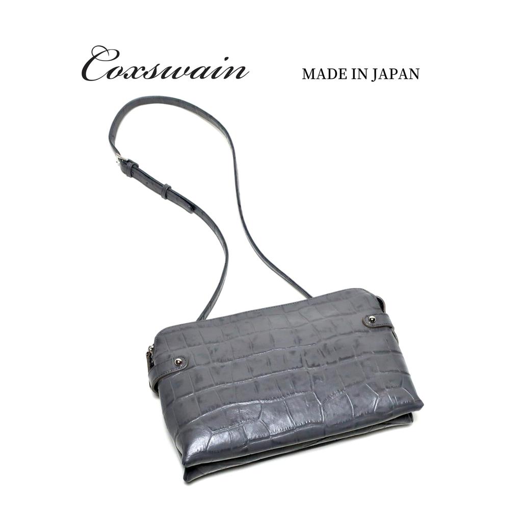 Мужской кожаный клатч COXSWAIN с тиснением под крокодила, серый, с ремешком, CW1605CS GRAY, Сделано в Японии