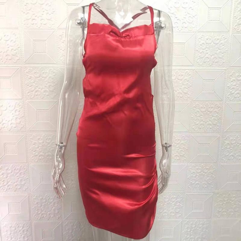 Летнее новое модное облегающее сексуальное платье на бретелях для женщин с открытой спиной, бандажное, однотонное атласное вечернее клубное платье для женщин, элегантное плиссированное повседневное женское платье 26453