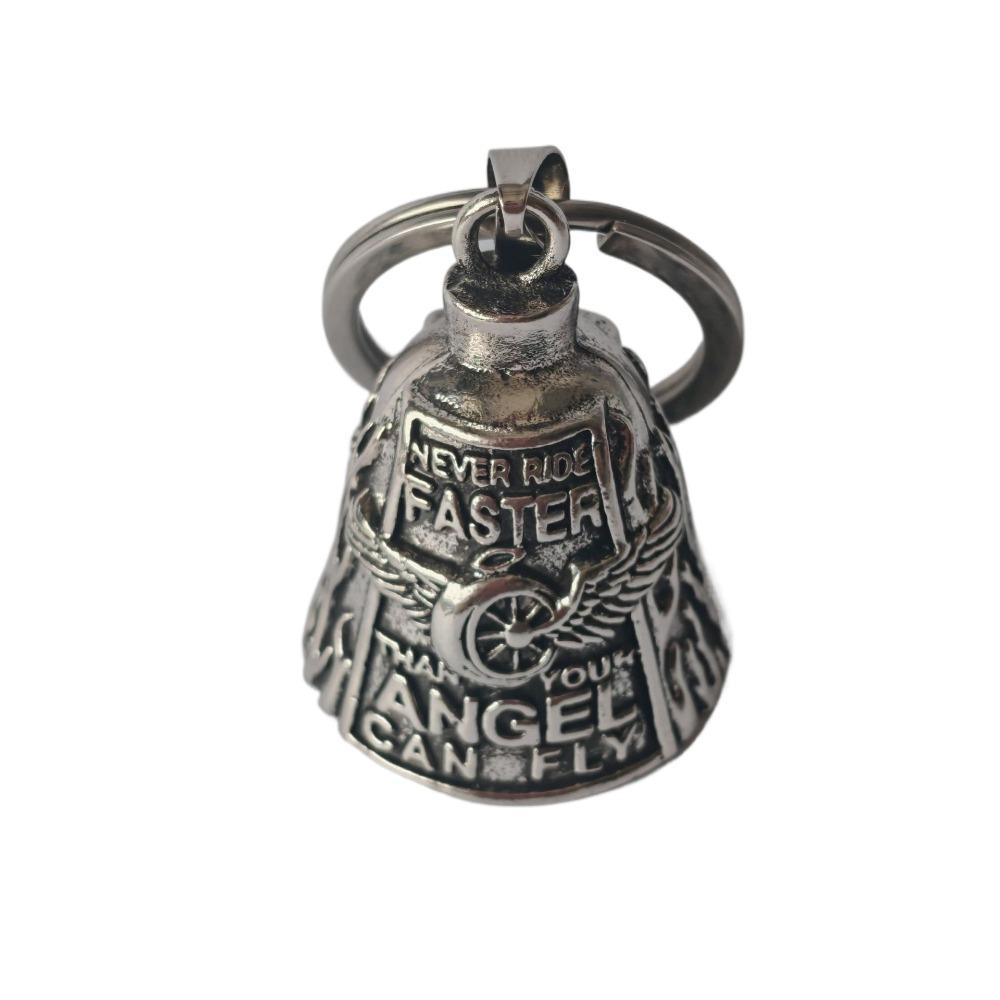Vintage 3D Design Motorcycle Guardian Bell Retro Punk Style Biker Good Luck Charm Alloy Wing Design Evil Spirit Trap Bell Men