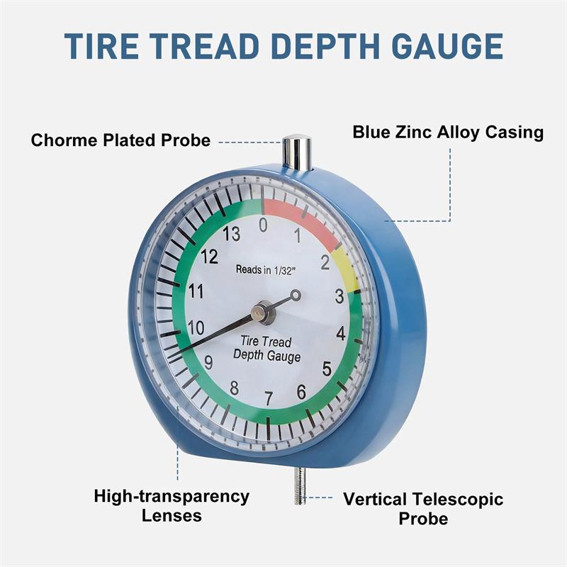 Tire Tread Depth Gauge Dial Type Tire Tread Depth Gauge Professional For Motorcycle Car Truck & Bus Easy Reading Dial