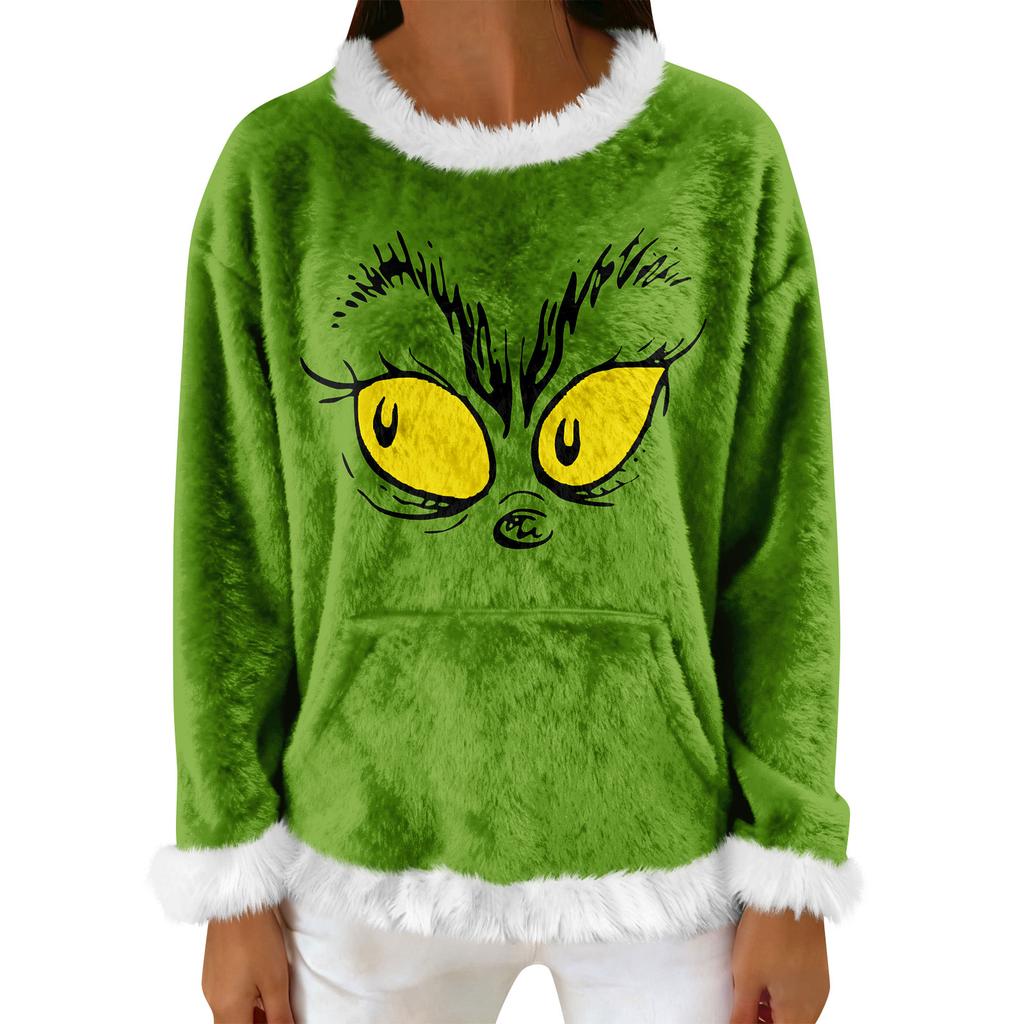 Women's Casual Fleece Sweatshirt Long-Sleeve Round Neck Casual Comfortable Loose-Fit Lightweight Women's Flannel Sweatshirt