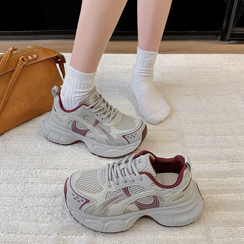 Fashion Sneaker Swomen Designer Retro Distressed Sport Shoes Fashion Casual Leather Mesh Breathable Height Increased Platform Shoes