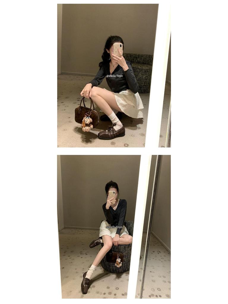 Niche Style White Lace-Up Ballet Flats for Women - 2025 Spring/Autumn Casual Mary Jane Shoes