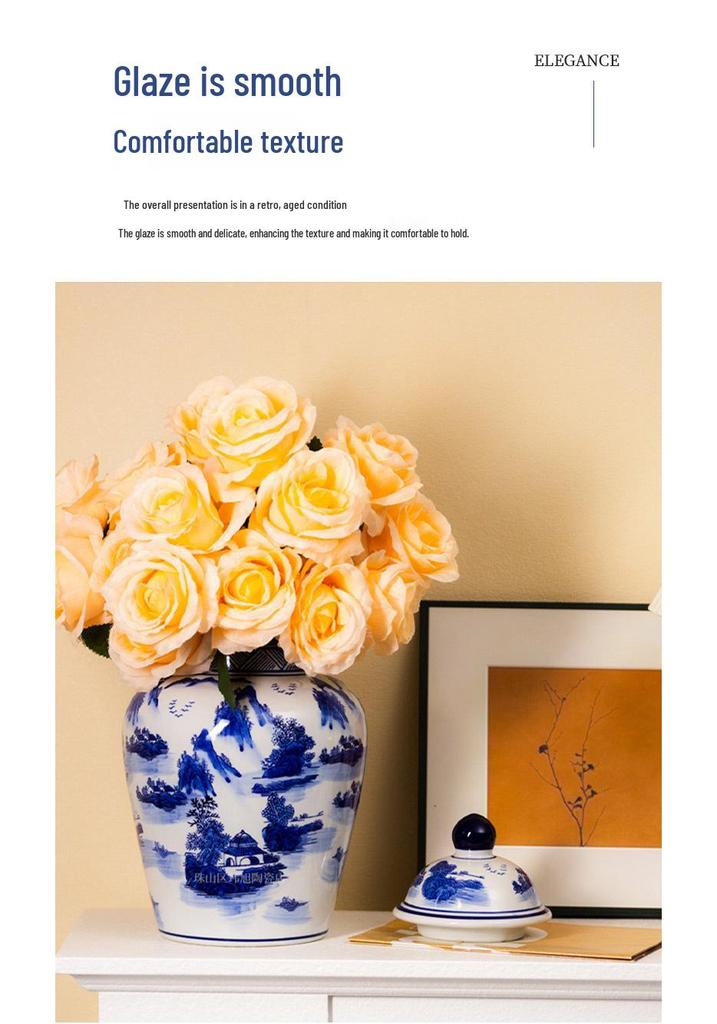 Blue and White Porcelain Antique Vase: Chinese Ornamental Jar for Home or Study Display