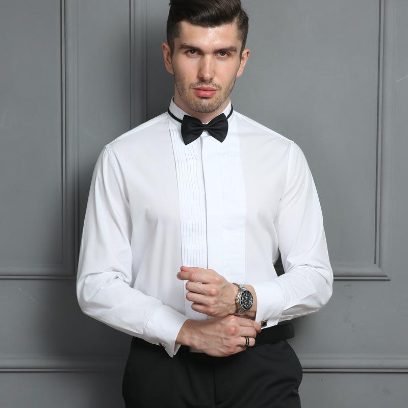 Мужская белая сорочка-смокинг без глажки с воротником-стойкой - Премиальная одежда для жениха, устойчивая к сминанию