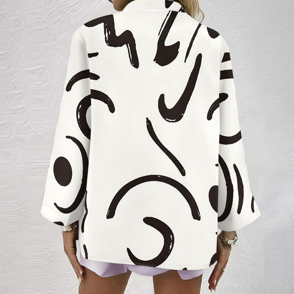 Женская модная и повседневная рубашка с длинным рукавом, V-образным вырезом, на пуговицах, с принтом, блузка, топ