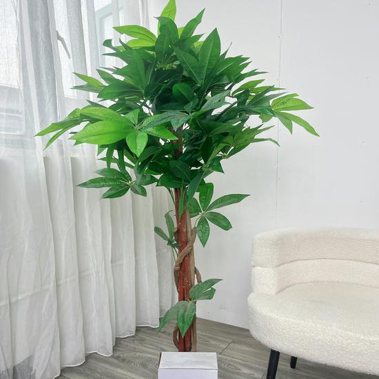 Eco-friendly Artificial Money Tree Bonsai with Real Trunk - Floor-standing Home Decor for Entrance & Garden, Attracts Wealth.