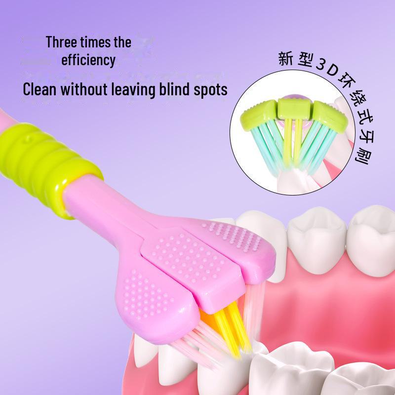 Трехсторонняя мягкая зубная щетка для взрослых с широкой головкой и защитой десен