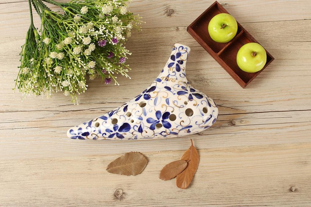 TNG Ocarina музыкальный инструмент роскошная одинарная окарина Wind Wind глазурованная отделка синий цветочный фарфор [альт/до/AC/12 отверстий/белый и синий]