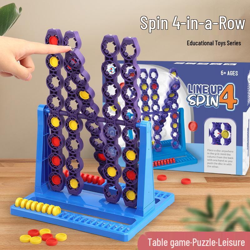 Educational Rotating Four-in-a-Row Table Game for Indoor Play