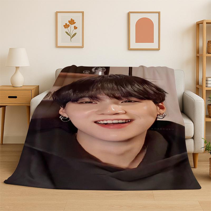 Kpop BBTS SUGA Agust D Yoon Gi Flannel Blanket Soft Warm Throw Blanket for Bedroom Living Room Bed Travel Camping Picnic Gift