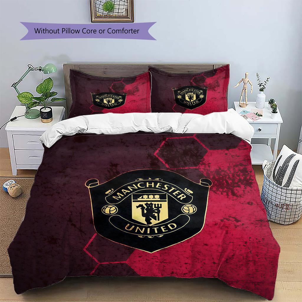 Manchester United Pattern Bedding Quilt Set Home Decoration Gift (1 * duvet cover + 2 * pillowcase without core).xwn
