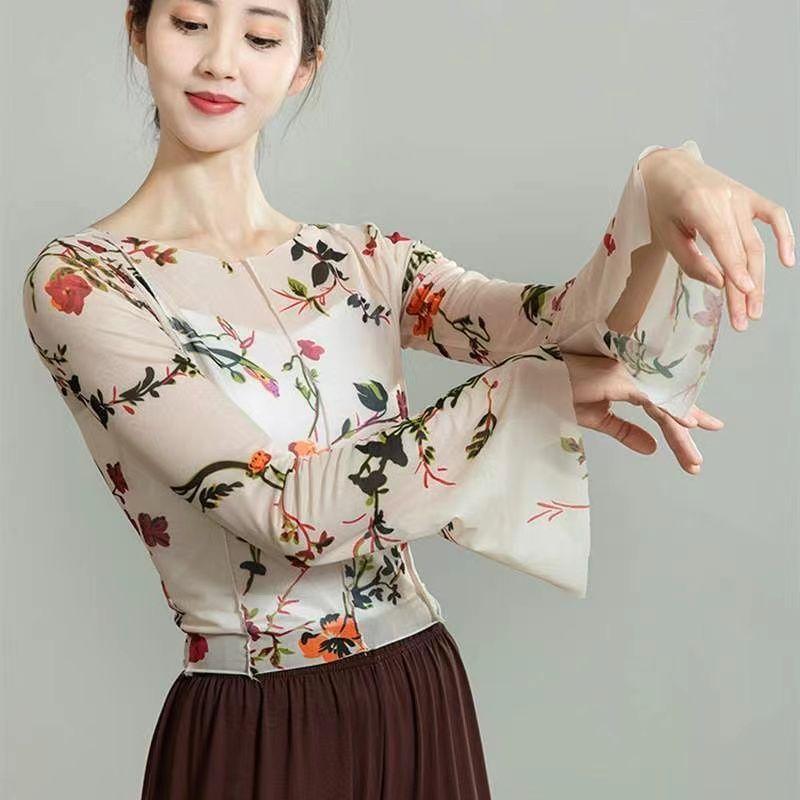 Классические танцевальные топы, современная танцевальная тренировочная одежда, облегающие танцевальные костюмы с принтом для женщин