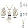 Crystal Cat 3pcs Shaped Necklace Earrings Jewelry Set  Gift Teen Girls Women For