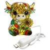 Resin Sunflower Highland Cow LED Night Light W/ USB Ports Colorful Table Lamp for Home Office Bedroom Living Room Desk Decor