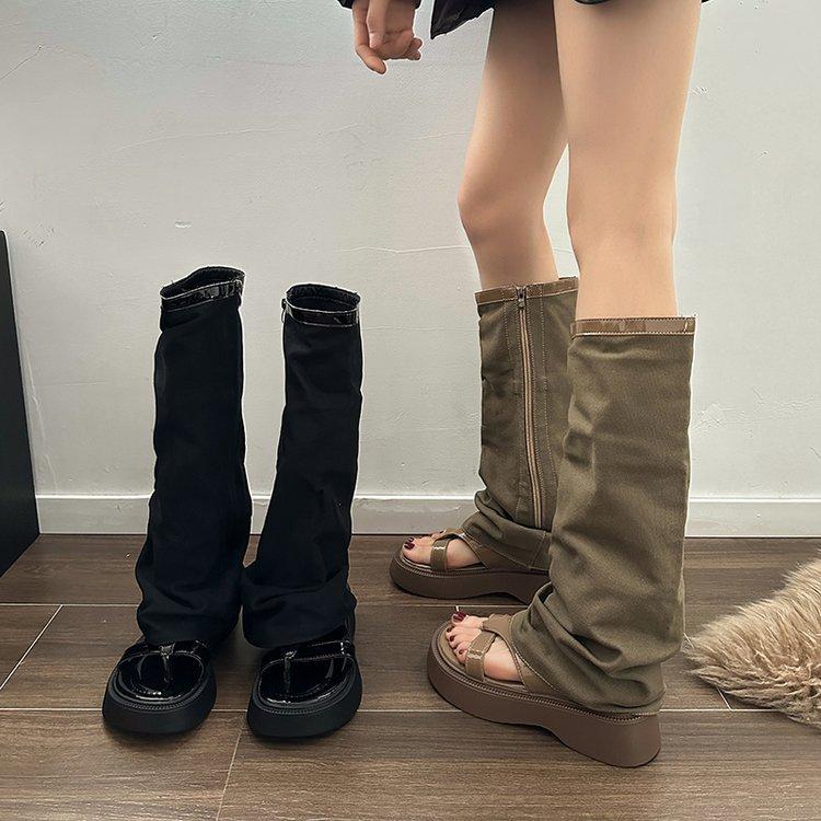 Брюки-трубы крутые ботинки лето новое ощущение сандалии плоская подошва женские толстая подошва увеличивающие рост нишевые тапочки