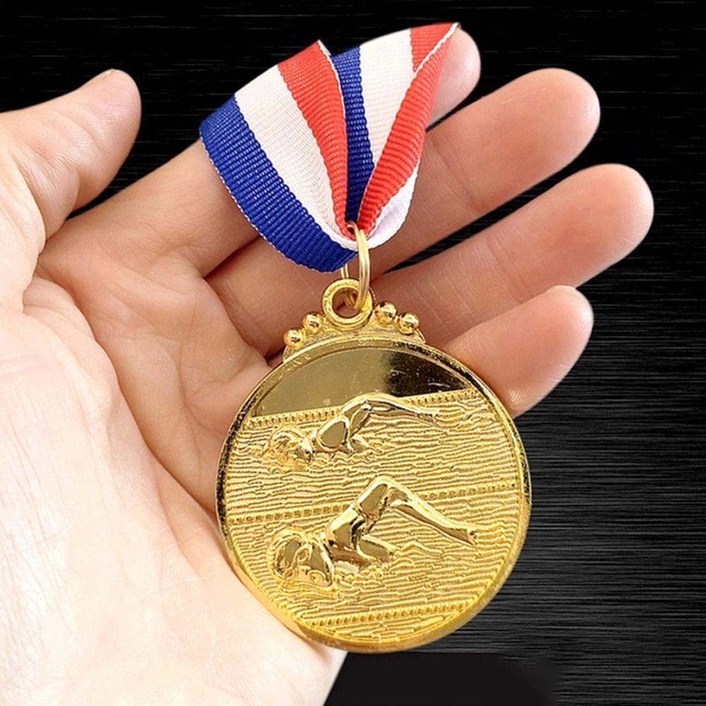Zinc Alloy Swimming Competition Medal Neck Ribbon Sports Award Winner Round Medal Training Awards