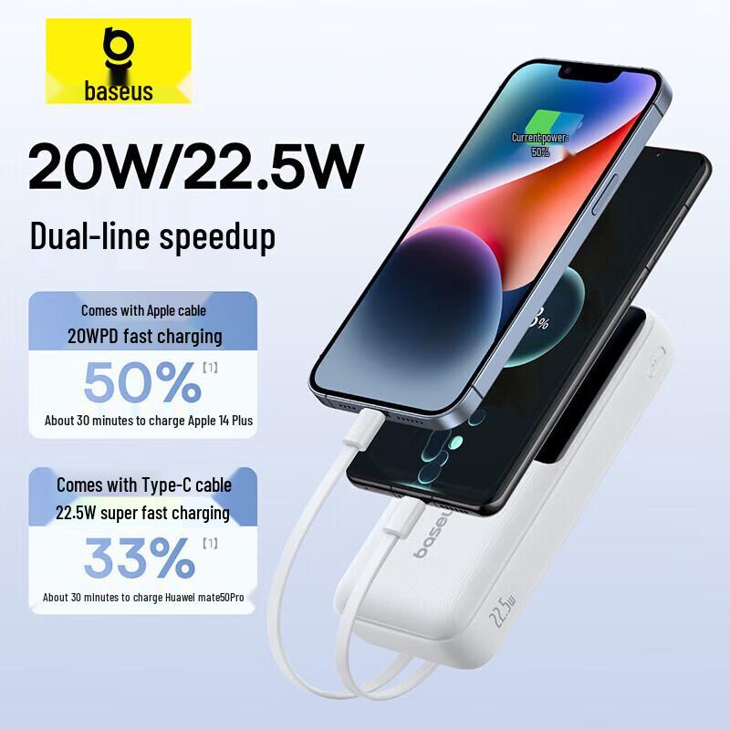 Baseus 20000mAh Fast Charging Power Bank with Built-in Cables