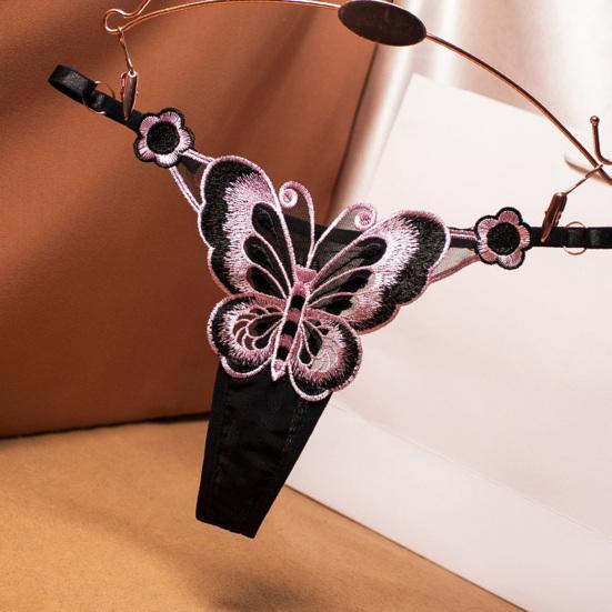 Lady Thong Breathable Elastic Sexy Adjustable Trendy Pornographic Nylon Butterfly Embroidery Lady G-string Women Intimate Clothes