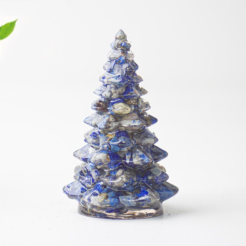 Crystal Gemstone Christmas Tree Sculpture Amethyst Rose Quartz Resin Art Home Decor Desk Ornament Holiday Gift For Her