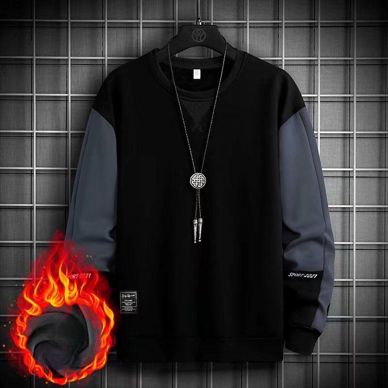 Толстовка мужская осенне-зимняя, новая мужская рубашка-рубашка с круглым вырезом, бархатная толстовка в корейском стиле, свободная футболка с длинными рукавами для мужчин