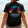 Unisexs Cotton Retro Shark Fin Surfing Tshirt With Rainbow Sunset Ocean Beach Surfer Pattern Tropical Coast Summer Vacation Top