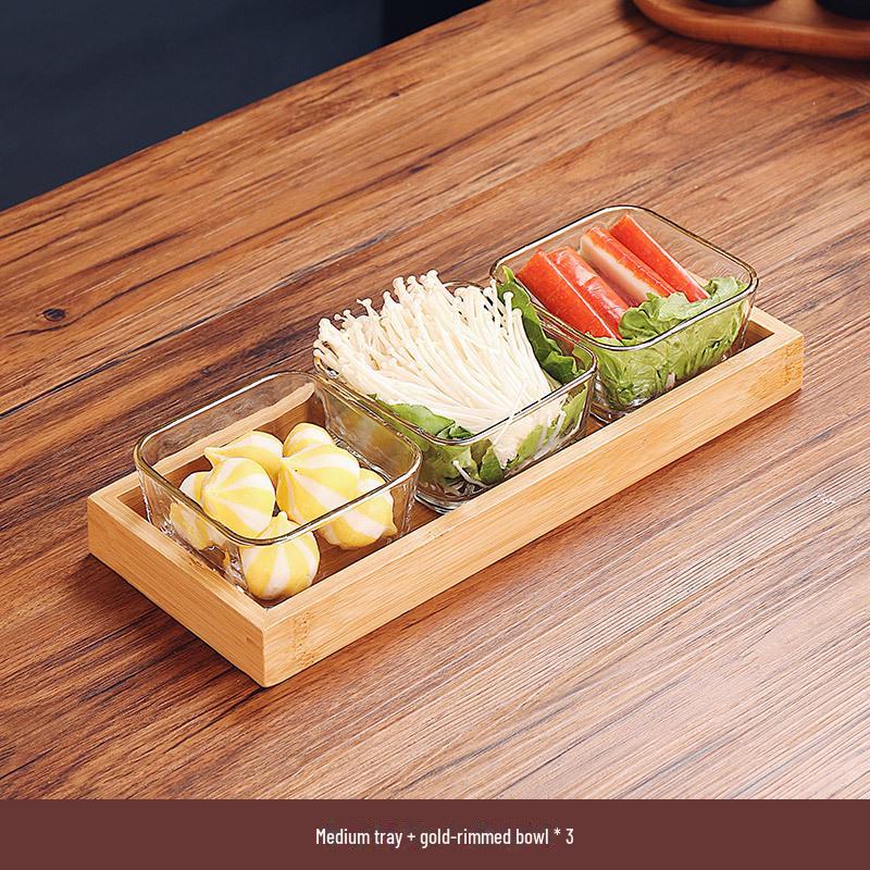 Поднос для закусок из бамбука в японском стиле: Девятирешетчатая жаровня и барбекю-тарелка с овощной тарелкой