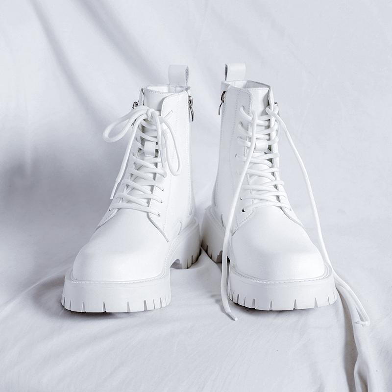 Модные новые мужские повседневные мотоциклетные ботинки на шнуровке, кожаные мужские модные высокие прогулочные ботинки, универсальные нескользящие уличные ботинки