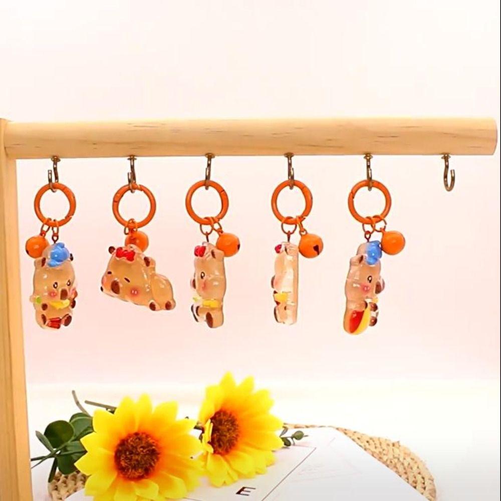 Korean Style Luminous Key Chain Cartoon Bell Key Chain Personality Capybara Pendant  Decoration