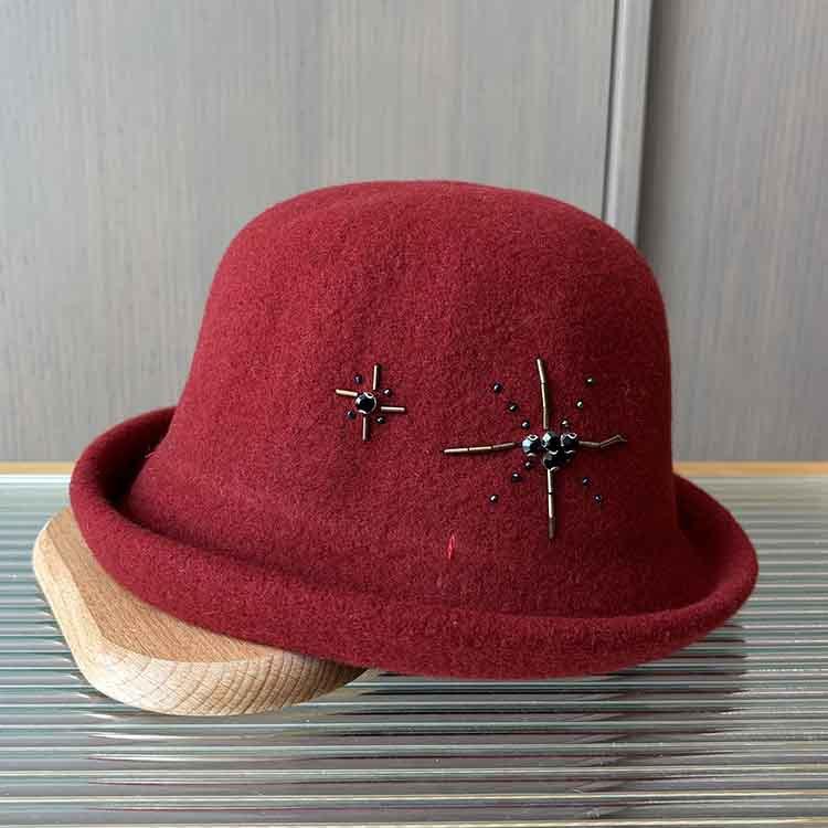 Simple and elegant woolen woolen basin hat women's autumn and winter warm crimped top hat small edge dome bucket hat