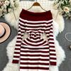 Платье-футляр с открытыми плечами Falda Sexy Mujer Slash Neck Striped Color Block Slim Knitted Bodycon Dress Autumn Wrapped Dresses ChicDresses