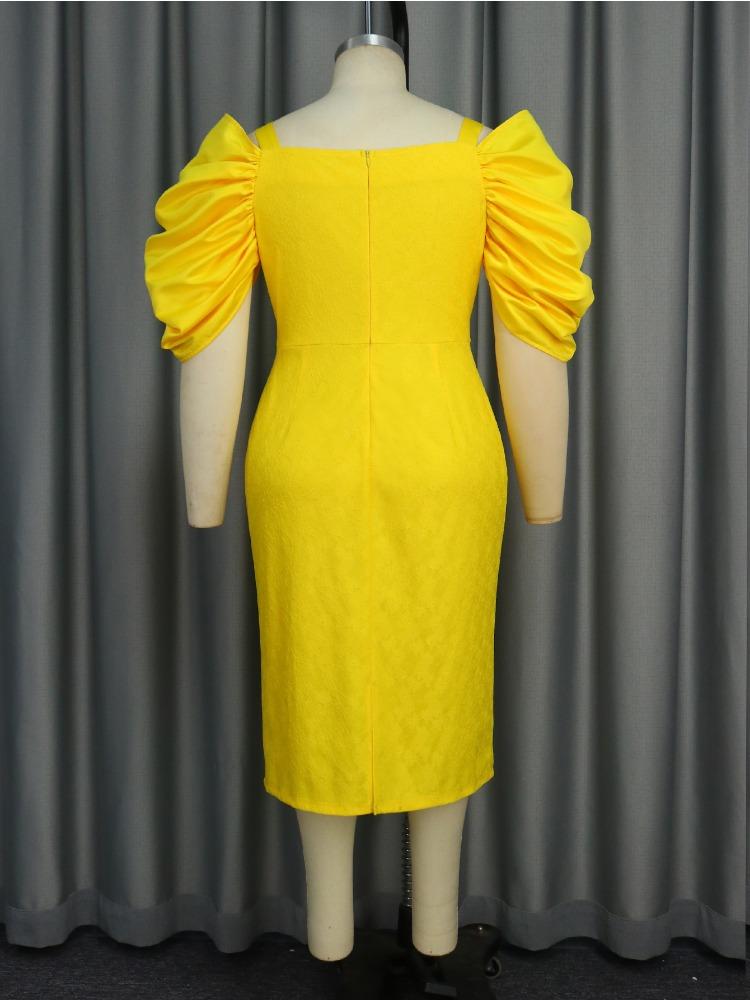 AOMEI Желтое кружевное платье миди, женское платье с открытыми плечами и короткими рукавами, вечерние платья на день рождения