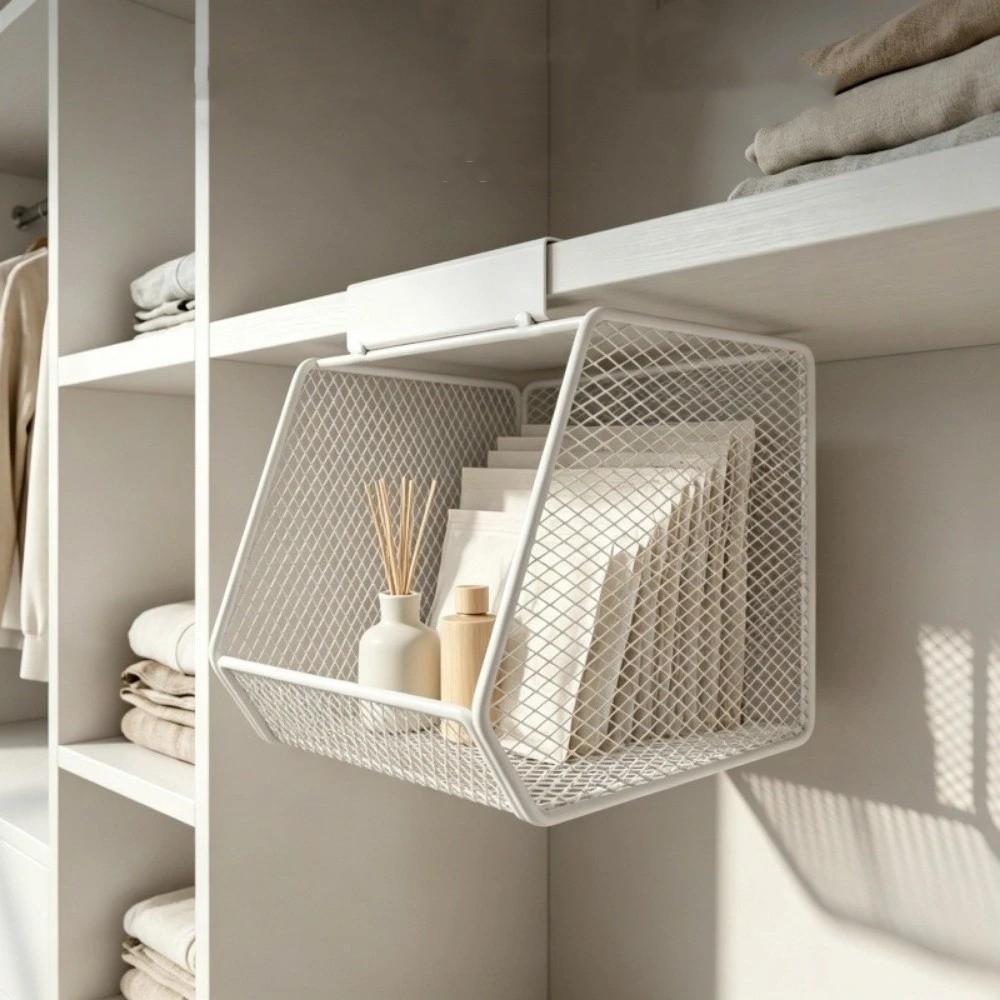 Wall Mounted Under the Mirror Cabinet Storage Basket Metal Mesh Storage Bin Kitchen Storage