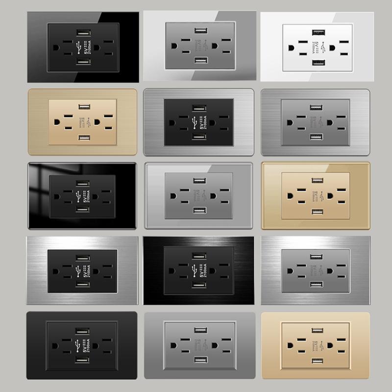 Настенная розетка американского стандарта USB C, с разъемом для быстрой зарядки TYPE-C, панель с выключателем света из нержавеющей стали американского мексиканского стандарта