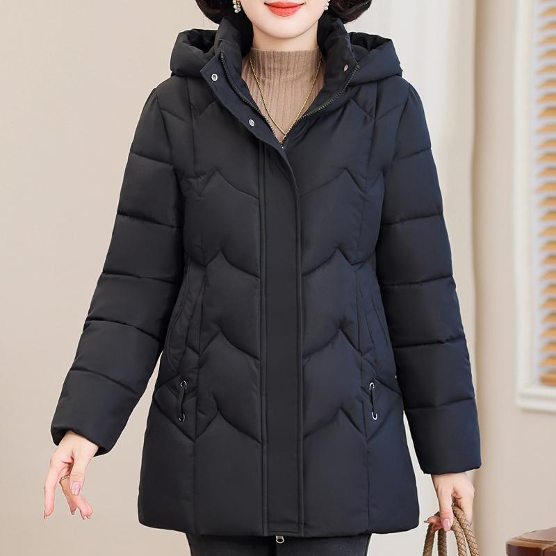 Plus Size 2XL-6XL Middle Age Women's Coat Winter Parkas Hooded Casual Loose Thick Warm Lady Jackets Long Sleeve Outerwears