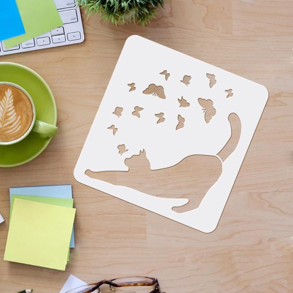 PET Hollow out Drawing Painting Stencils Sets, for DIY Scrapbook, Photo Album, Cat Pattern, 20x20cm, 16 style/set