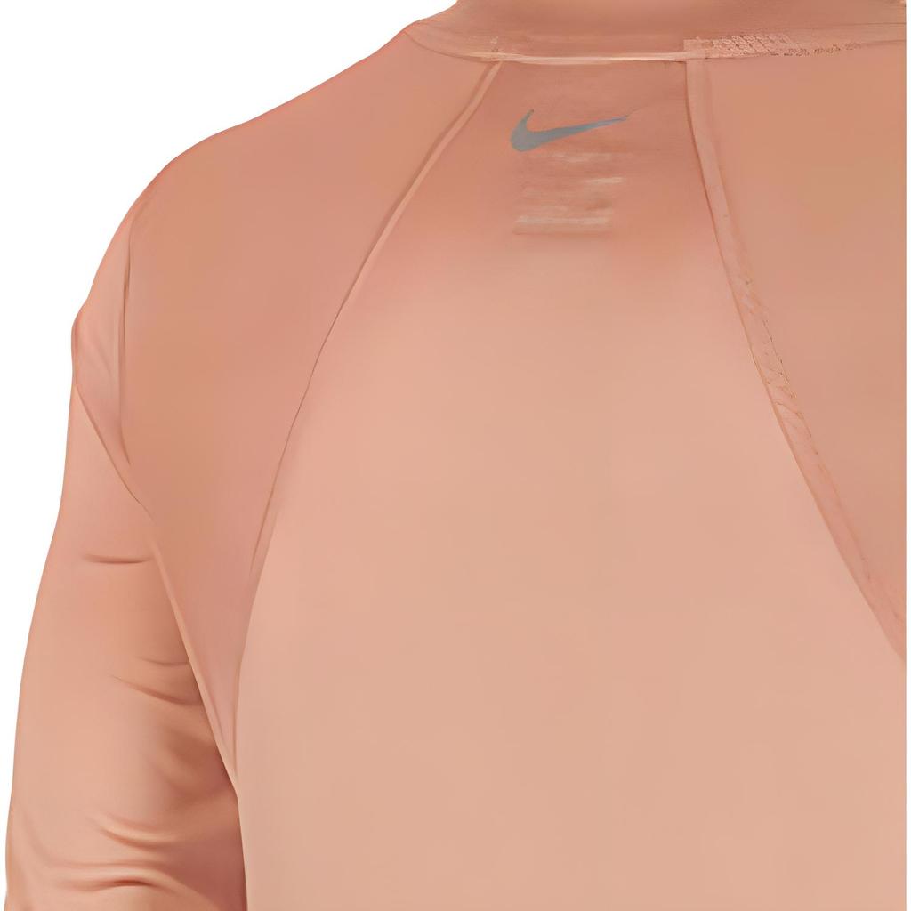 Nike Dri-Fit Miler Повседневная спортивная тренировочная беговая фитнес-футболка с круглым вырезом и длинным рукавом для женщин, топы розово-золотистого цвета AT4193-605