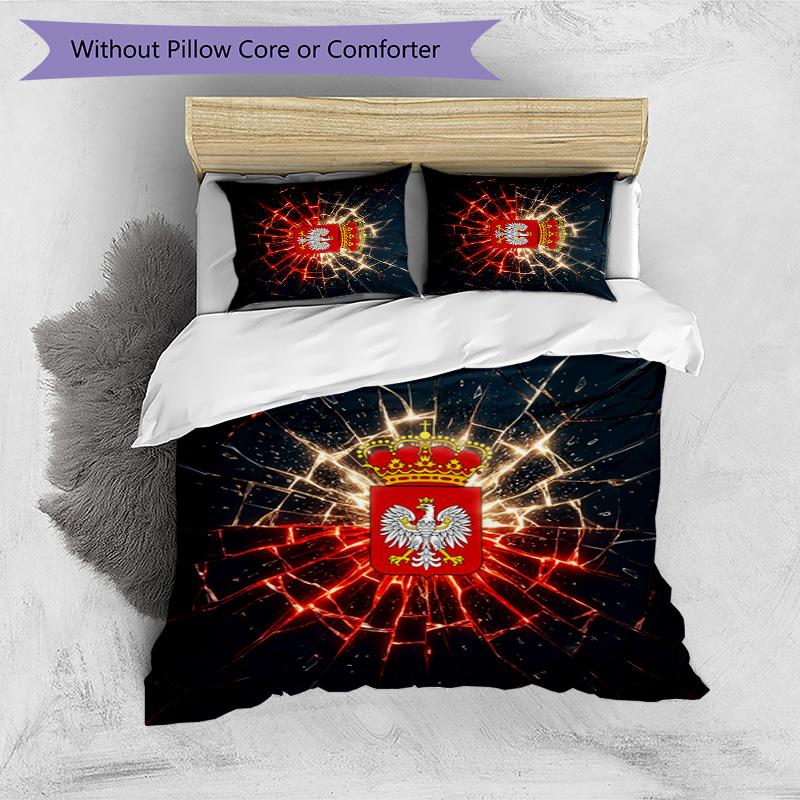 Poland Football Printed Bedding 3 Piece Set Cozy Breathable Bed Cover Set as Housewarming Holiday Gift