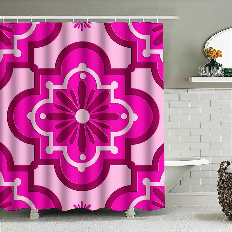 Pink White Geometric Shower Curtain 3D Printed Bathroom Decor Waterproof Fabric Shower Curtains for Home Kitchen Bath Tub Size A