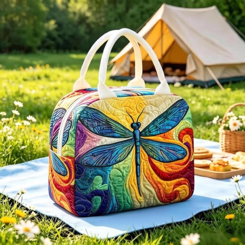 Quilted Lunch Bag Portable Insulated Tote Cartoon Print Food Storage