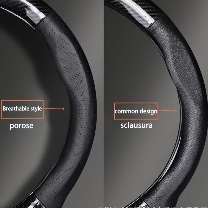 Чехол на руль из искусственной кожи с внутренним кругом - ультратонкий, противоскользящий, с дизайном из углеродного волокна, универсальная посадка, защита колес автомобиля