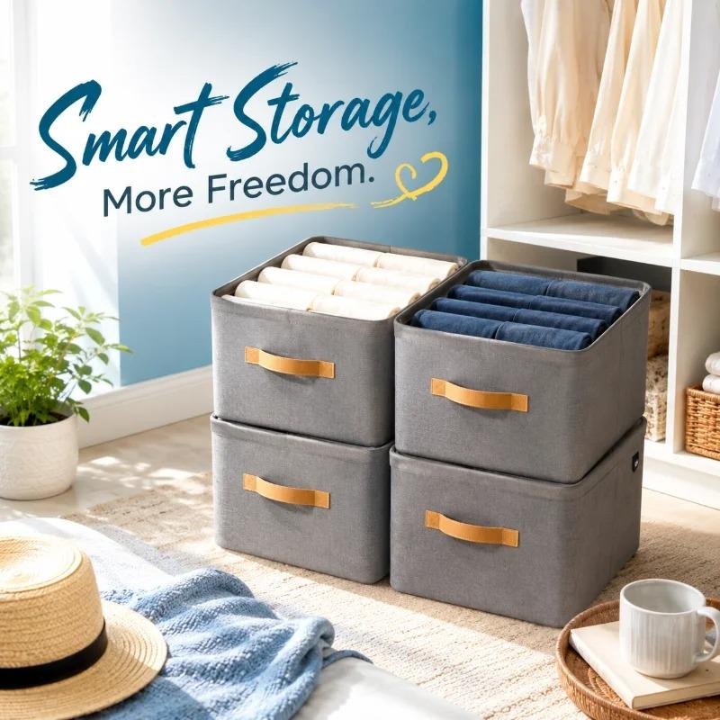 1/3/6PCS Heavy Duty Fabric Clothes Storage Basket Collapsible Pants Organizer for Closet Drawer Bedroom
